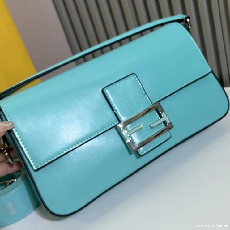 Cheap HOT Blue Smooth Tiffany Medium Bag Baguette In Fendi Leather 0817